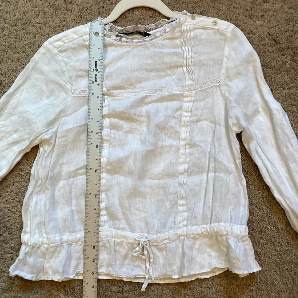 Zara Basic White Ruffles Size M, drawstring floral knit around neck and sleeves - Picture 11 of 16